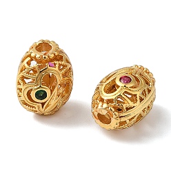 Настоящее золото 18K Овальная полая стойка, покрытие из латуни, микропаве, бусины из кубического циркония, долговечный, без кадмия и без свинца, реальный 18 k позолоченный, 10.5x7.5 мм, отверстие : 1.8 мм