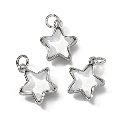 Платина Латунь прелести, звезда со стеклом и блестящей пудрой, долгоиграющий, без свинца и без кадмия, белые, платина, 14.5x13x4.5 мм, отверстие : 3 мм