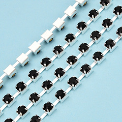 Реактивный Самолет Цепочки из посеребренной латуни со стразами и стразами, горный хрусталь чашка цепи, без кадмия и без свинца, пайки, с катушкой, струя, 3 мм, около 32.81 футов (10 м) / рулон