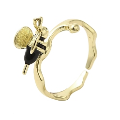 Golden Enamel Bee Finger Rings, Brass Ring for Women, Golden, US Size 6 1/2(16.9mm)