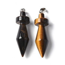 Тигровый глаз Природных тигровый глаз подвески, двухконусные подвески, с латунной фурнитурой , платина, 48.8~50x14 мм, отверстие : 6.5x4.5 мм