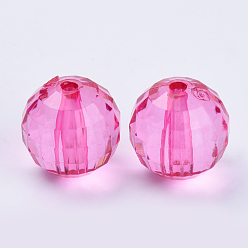 Hot Pink Transparent Acrylic Beads, Faceted, Round, Hot Pink, 8x8mm, Hole: 1.5mm, about 1770pcs/500g