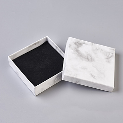 White Paper Cardboard Jewelry Boxes, with Black Sponge Mat, Square, White, 9.1x9.1x2.9cm