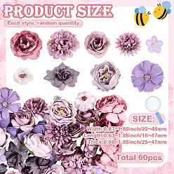 Сливовый 60 шт. тканевый цветок, искусственные цветочные головки, для поделок декоративный венок вечерние день рождения украшение дома, слива, 16~47x22~48x25~47 мм