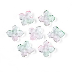 Розовый Расписные прозрачные стеклянные шапочки для запекания, два тона, цветок, туманная роза, 10x10x3.5~4 мм, отверстие : 1~1.4 мм, Около 2080 шт / 1000 г