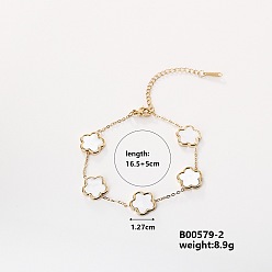 Белый Нержавеющая сталь ссылка браслеты, браслеты-цепочки для женщин, цветок, белые, 6-1/2 дюйм (16.5 см)