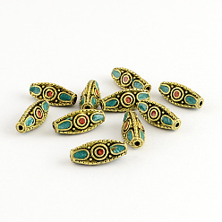 Light Sea Green Triangle Handmade Indonesia Beads, with Alloy Cores, Antique Golden, Light Sea Green, 19x8x8mm, Hole: 1.5mm