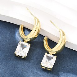 Настоящее золото 18K Прямоугольные латунные серьги-гвоздики с микропаве из прозрачных кубических цирконий, без свинца и без кадмия, долговечный, стойки покрытие, реальный 18 k позолоченный, 30.5x8 мм