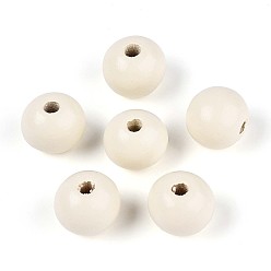 (404) Непрозрачное AB Кислое яблоко Круглые бусины из натурального дерева схима, окрашенные распылением, цветочный белый, 13~14x12.9 мм, отверстие : 2.8~3.5 мм