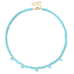 Синтетическая Бирюза Регулируемое ожерелье из синтетических бирюзовых бусин круглой и каплевидной формы диаметром 4 мм для женщин, элегантное повседневное украшение, подарок., золотые, 15.75 дюйм (40 см)