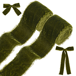 Темно-оливково-зеленый Бархатная лента с бахромой, Свадебная лента с необработанными краями для упаковки подарков, украшение букета цветов, темно-оливковый зеленый, 1-3/8~1-5/8 дюйм (35~40 мм), 1.5 ярдов / ролл