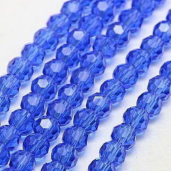 Blue Glass Beads Strands, Faceted(32 Facets), Round, Blue, 6mm, Hole: 1.2mm, about 88~91pcs/strand, 19.49 inch~20.08 inch(49.5~51cm)