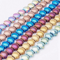 Mixed Color Electroplate Non-Magnetic Synthetic Hematite Beads Strands, Shell, Mixed Color, 8x9x4mm, Hole: 0.5mm, about 49pcs/strand, 16.1 inch(41cm)