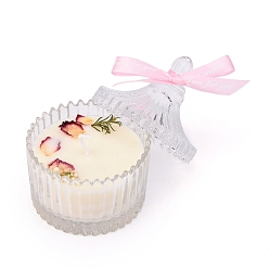 Pearl Pink Clear Glass Candles, Barrel Shaped Smokeless Decorations, with Dryed Flowers, the Box only for Protection, No Supply Again if the Box Crushed, Pearl Pink, 96x66mm