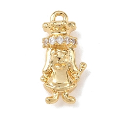 Настоящее золото 18K Латунные микропаве прозрачные подвески с фианитом, девушка, без кадмия, без никеля и без свинца, реальный 18 k позолоченный, 17.5x8.5x6.5 мм, отверстие : 1.4 мм