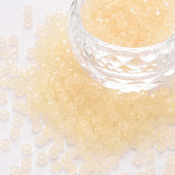 Светло-желтый 8/0 прозрачное стекло бисер, круглое отверстие, матового цвета, круглые, светло-желтый, 3~4x2~3 мм, отверстие : 0.8 мм, Около 15000 шт / фунт