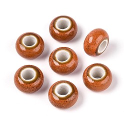 Шоколадный Фарфоровые бусины ручной работы, фантазии античного стекла фарфора, бусины с большим отверстием, рондель, цвет шоколада, 15x8 мм, отверстие : 6 мм