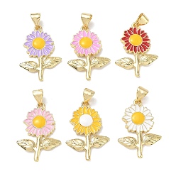 Mixed Color Brass with Enamel Pendants, Sunflower Charms, Golden, Mixed Color, 24x16x2mm, Hole: 5x3.5mm