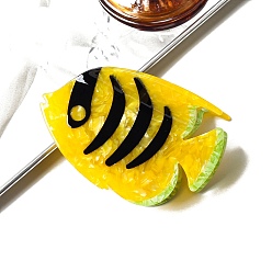 Желтый Заколки-коготки из ацетата целлюлозы в форме рыбы, аксессуары для волос для женщин девушки густые волосы, желтые, 90x60x55 мм