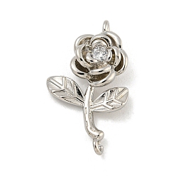Платина Долговечные латунные подвески с микропаве и прозрачным фианитом, роза ссылка, платина, 23.5x13x4 мм, отверстие : 1.5 мм