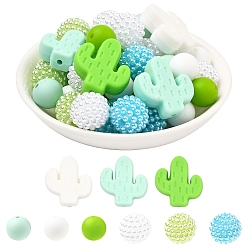 Couleur Mélangete 36 pcs 6 styles perles de silicone, avec 30 pièces 3 couleurs perles d'imitation perle en résine, couleur mixte, 25x23x8mm, Trou: 2mm