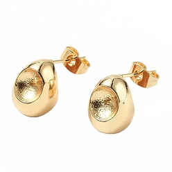 Real 18K Gold Plated Brass Stud Earring Findings, with Ear Nuts and 925 Sterling Silver Pins, For Half Hole Beads, Teardrop, Real 18K Gold Plated, 13x9.5mm, Pin: 0.8mm