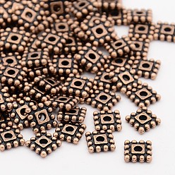 Red Copper Tibetan Style Alloy Spacer Beads, Cadmium Free & Nickel Free & Lead Free, Square, Red Copper, 7x7x2mm, hole: 2mm