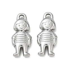 Stainless Steel Color 304 Stainless Steel Pendants, Girl with Striped Shirt Charms, Stainless Steel Color, 23x10x3mm, Hole: 2x1.8mm