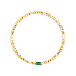 Зеленый Браслеты из нержавеющей стали с инкрустацией кубическим цирконием и камнями по знаку зодиака., круглые браслеты из бисера для женщин, прямоугольные, реальный 304 k позолоченный, зелёные, 18 дюйм (6.69 см)