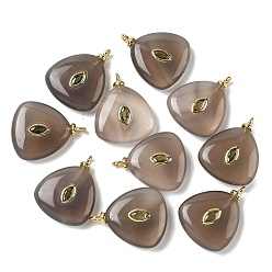 Серый агат Природные серые агаты подвески, треугольные подвески с латунной микрофиброй и фианитами, долговечный, стойки покрытие, реальный 18 k позолоченный, без кадмия и без свинца, 25x20x6~6.5 мм, отверстие : 2.5 мм