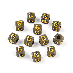 Letter G Покрытие акриловыми шариками, куб с письмом, золотой металл обвитыми, Буква G, 4.5x4.5x4.5 мм, отверстие : 2 мм, Около 6250 шт / 500 г
