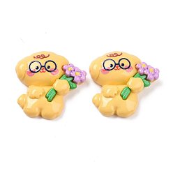 Собака Непрозрачные кабошоны из смолы, животное с цветком, желтые, Рисунок собаки, 28x28.5x8 мм