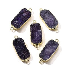 Оранжевый Подвески-коннекторы из натурального окрашенного кварцевого кристалла, с латунной фурнитурой , прямоугольные, золотой свет, оранжевые, 29.5~41x14.5~15.5x6.5~9.5 мм, отверстие : 2.5 мм