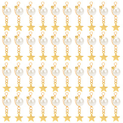 Золотой Подвески из акрила с имитацией жемчуга, с медной проволокой и подвеской из сплава, звезда, золотые, 35 мм, отверстие : 3 мм, 50 шт / коробка