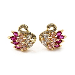 Золотой Серьги-гвоздики в форме лебедя из латуни с микропаве и кубическим цирконием, без кадмия и без свинца, золотые, 12x12.7 мм