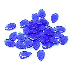 Синий Прозрачные стеклянные подвески, лист, синие, 18x11x3 мм, отверстие : 1.2 мм