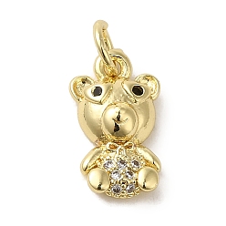 Настоящее золото 18K Латунные микропаве прозрачные подвески с фианитом, без кадмия, без никеля и без свинца, медведь, реальный 18 k позолоченный, 14x8x3.5 мм, отверстие : 3.2 мм