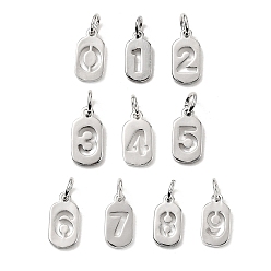 Платина Латунные подвески, числовые прелести, с целью перехода в кольце, стойки покрытие, долговечный, без свинца и без кадмия, платина, 12x6x1 мм, отверстие : 3.5 мм