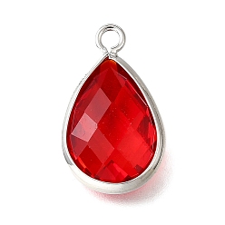 Платина Стеклянные подвески, слеза, с латунью и прыгающим кольцом, граненые, долговечный, без кадмия и без свинца, стойки покрытие, платина, 18.5x11x4.5 мм, отверстие : 1.8 мм