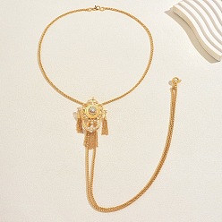 Прозрачный Винтажная готическая латунная брошь-лариат с длинной кисточкой и кубическими цирконами в цветочек, золотые, прозрачные, 28.74 дюйм (73 см)