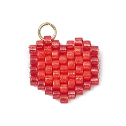 Красный Бисер бисерные подвески, с целью перехода в кольце, сердце кулон, красные, 14x14.5x2 мм, отверстие : 2.7 мм