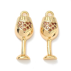 Шоколадный Латунные микро проложить кубического циркония подвески, кубок с подвесками в виде сердца, без никеля , реальный 18 k позолоченный, цвет шоколада, 18x7x4 мм, отверстие : 1.5 мм