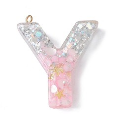 Letter Y Подвески из смолы, с ракушкой, пайетками и петлей из сплава глодена, буква а~б, Письмо Y, 42~44x11.5~57x7.5~8.5 мм, отверстие : 2 мм