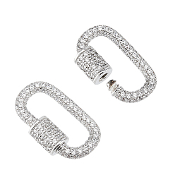 Платина 2шт. латунные микро-паве прозрачные кубические цирконии винтовые карабины-замки-брелки, для изготовления ожерелий, быстрые ссылки, овальные, платина, 24x14.5x3~6 мм