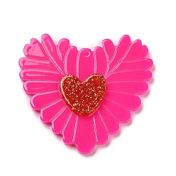 Темно-Розовый Непрозрачные акриловые подвески, сердце, темно-розовыми, 37x39.5x4.5 мм, отверстие : 1.5 мм