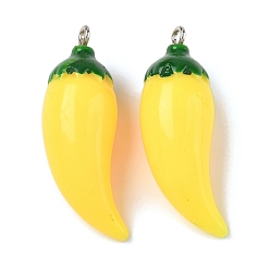 Желтый Непрозрачные акриловые подвески, перец, с платиновыми железными петлями, желтые, 38x13 мм, отверстие : 2 мм