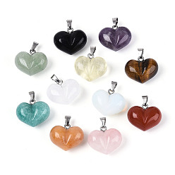 Смешанные камни Массивные подвески в форме сердца из натуральных и синтетических камней, с 304 защелкой из нержавеющей стали на поручнях, цвет нержавеющей стали, 17~18x20~20.5x11~12 мм, отверстие : 5.5~6x2.5~3.5 мм