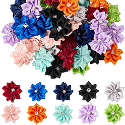Mixed Color 50Pcs 10 Colors Handmade Polyester Costume Accessories, Lotus, with Rhinestone, Mixed Color, 30x23x11mm, 5pcs/color