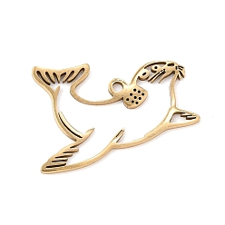 Real 18K Gold Plated 201 Stainless Steel Pendants, Sea Lion Charms, Cut-Out, Real 18K Gold Plated, 15.5x24x1mm, Hole: 1.4mm