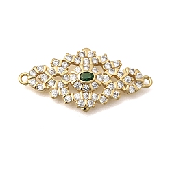 Настоящее золото 18K Латунные подвески-шармы в виде ромбов с филигранным узором из прозрачных и зеленых кубических цирконий., без кадмия и без свинца, стойки покрытие, долговечный, реальный 18 k позолоченный, 14x24x3 мм, отверстие : 2 мм